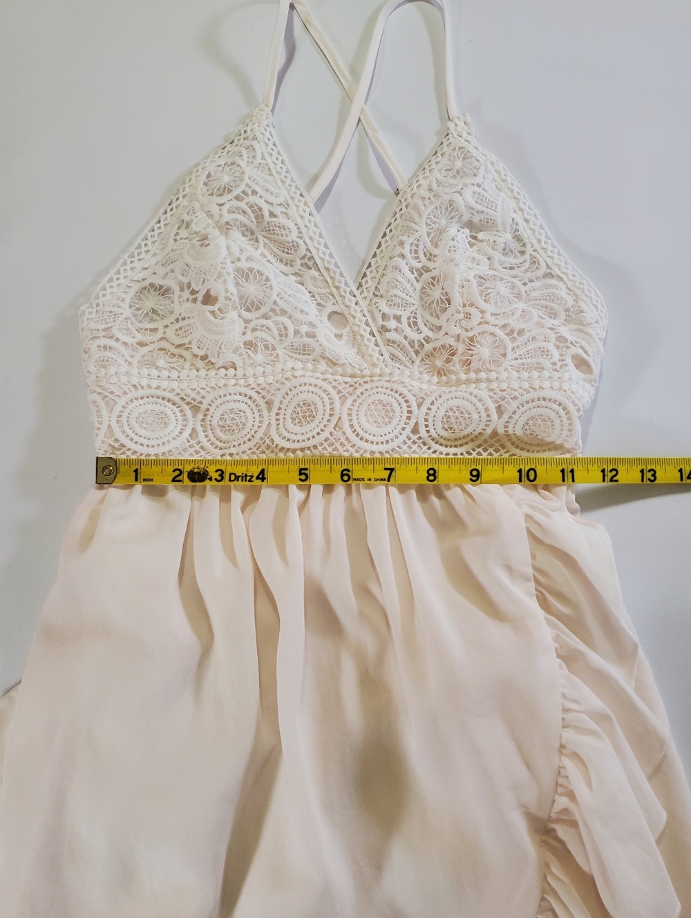 🟢2645 * Umbranded Boho Crochet Lace Ruffle Mini Dress White Pink Size Unknown - Picture 13 of 14